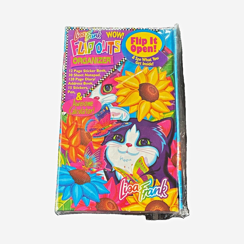 Vtg Lisa Frank Flip Outs Organizer Sunflower Kittens Sealed Diary Set P1088